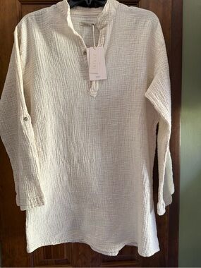 IKIKIZ Men's Cream Gauze Henley Shirt S
